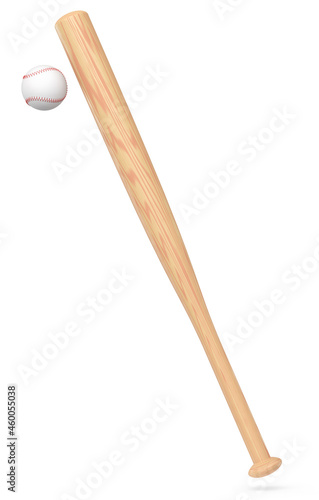Wodoen professional softball or baseball bat and ball isolated on white.