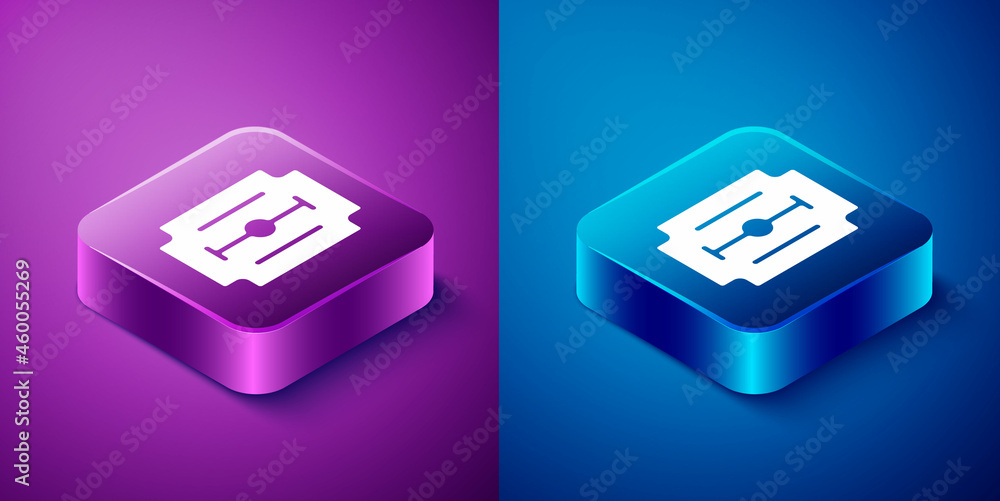 Isometric Blade razor icon isolated on blue and purple background. Square button. Vector Isometric Blade razor icon isolated on blue and purple background. Square button. Vector