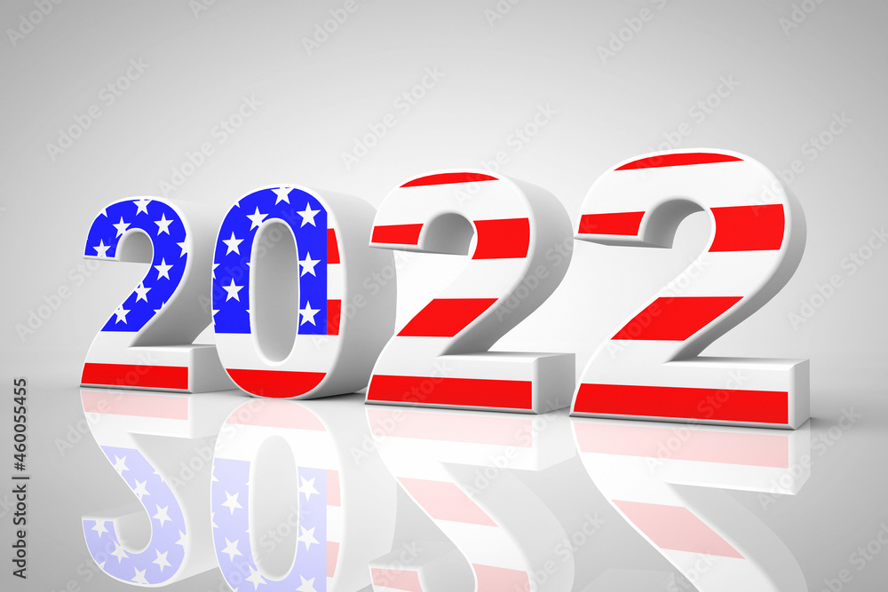 New Year 2022 Sign as USA Flag. 3d Rendering New Year 2022 Sign as USA Flag. 3d Rendering