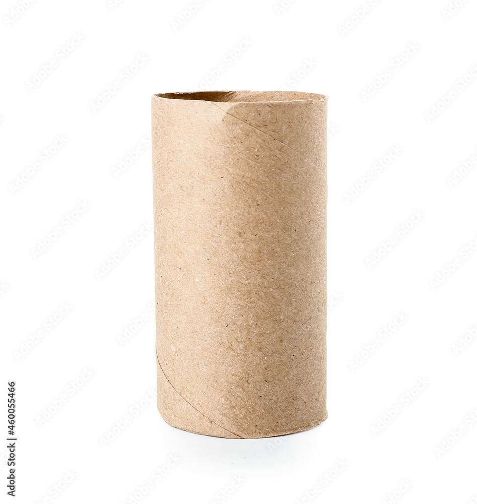 Empty cardboard toilet roll tube on white background Empty cardboard toilet roll tube on white background