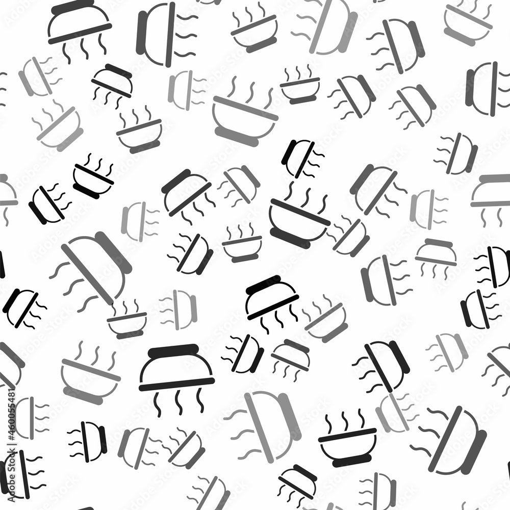 Black Bowl of hot soup icon isolated seamless pattern on white background. Vector Black Bowl of hot soup icon isolated seamless pattern on white background. Vector