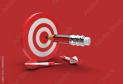 Target with Pencile Arrow 3D Design for Education Concept Pen Tool Created Clipping Path Included in JPEG Easy to Composite.