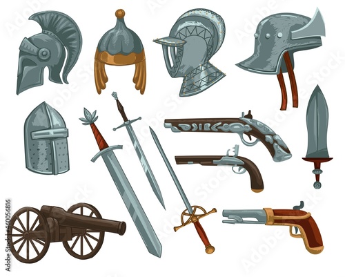 Ancient swords, weaponry and armor for knights