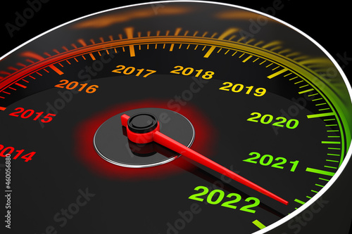Conceptual 2022 New Year Speedometer. 3d Rendering