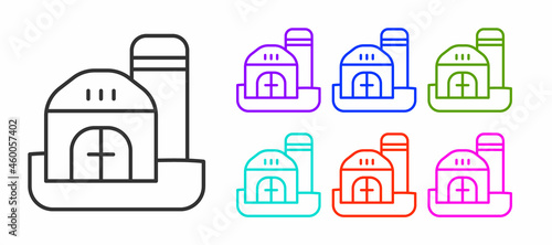 Black line Farm house icon isolated on white background. Set icons colorful. Vector