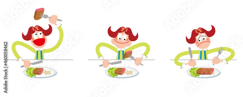 ナイフとフォークで食事をする女の子