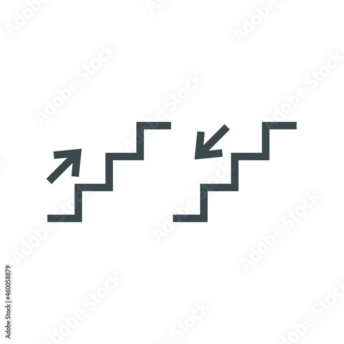 Up and down stairs symbols set. Up, down stairs icons set, isolated vector illustration on white background and.