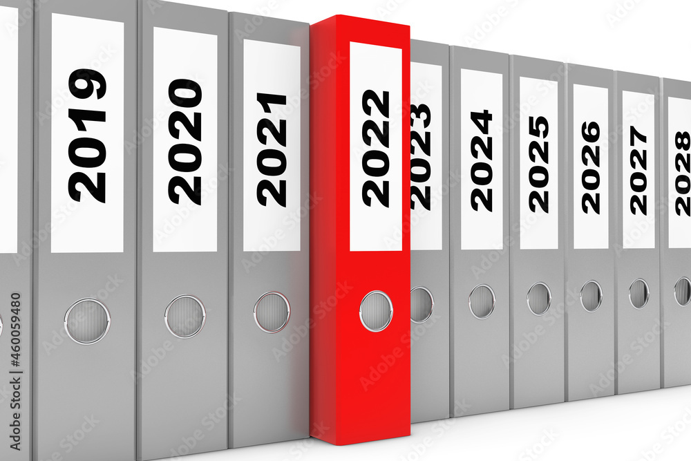 Office Folders with New Year 2022 Sign. 3d Rendering Office Folders with New Year 2022 Sign. 3d Rendering
