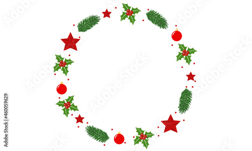 Christmas symbols in a circle. Christmas wreath. Christmas card. New Year card.