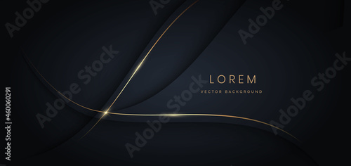 Abstract luxury wave shape with gold stripes lines on dark blue background.
