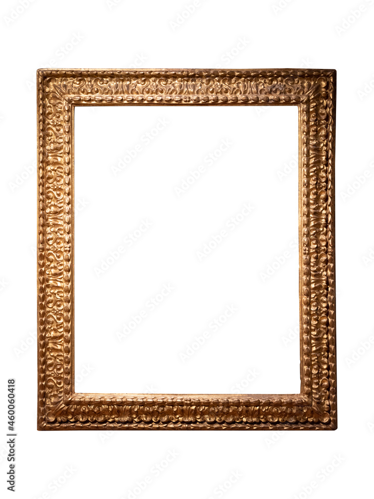 Fototapeta premium Vintage golden wood frame isolated on white background