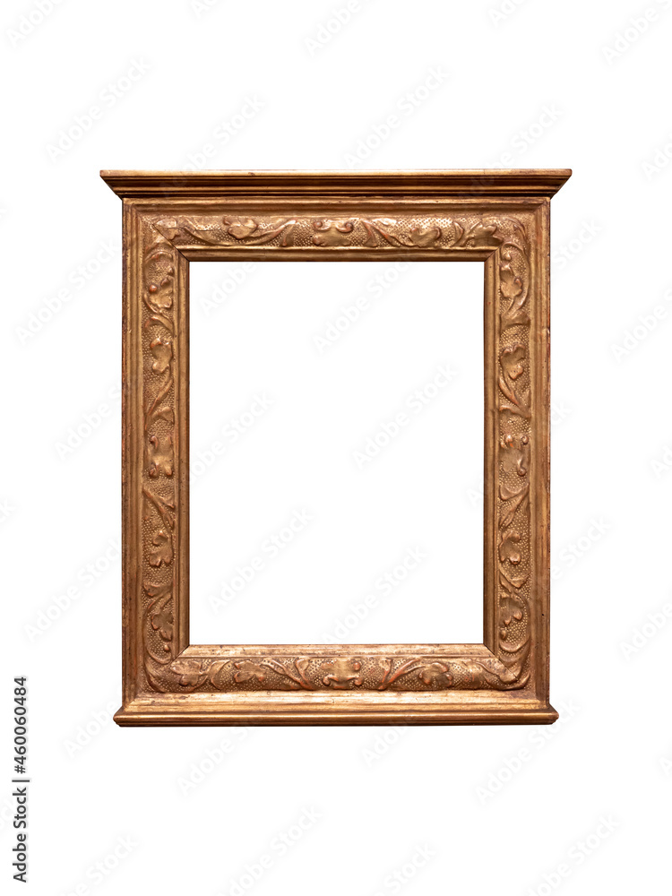 Fototapeta premium Vintage golden wood frame isolated on white background
