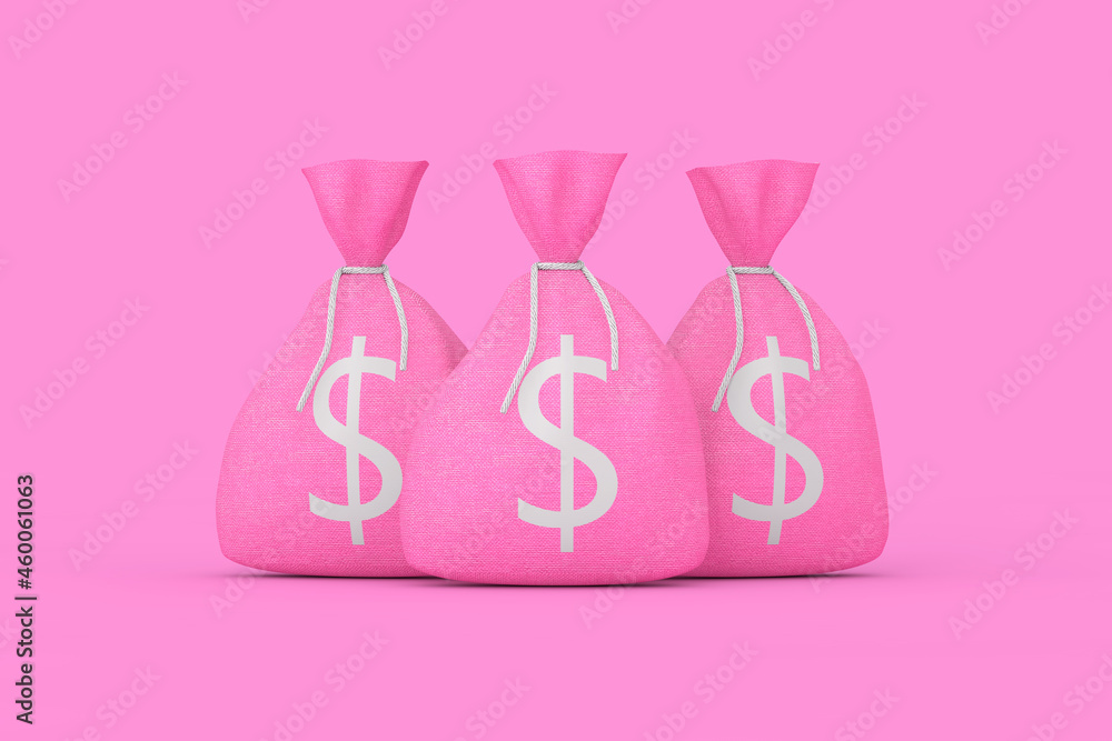 Pink Tied Rustic Canvas Linen Money Sacks or Money Bags with Dollar Sign. 3d Rendering Pink Tied Rustic Canvas Linen Money Sacks or Money Bags with Dollar Sign. 3d Rendering