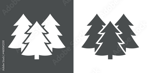 Logotipo grupo de árboles de navidad con ramas en forma de triángulo en fondo gris y fondo blanco