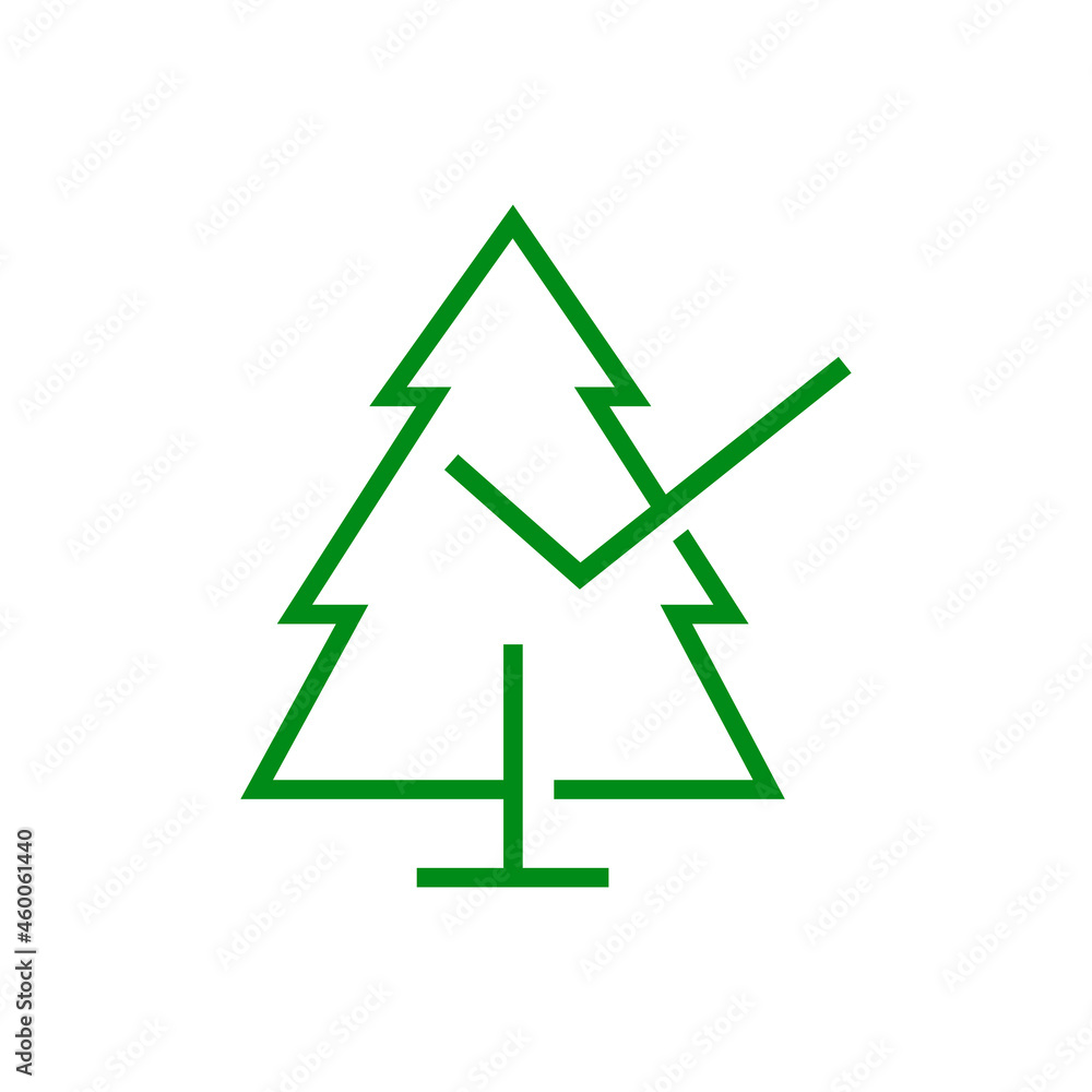 Logotipo lineal árbol de navidad abstracto como casilla de verificación con checkmark en color verde Logotipo lineal árbol de navidad abstracto como casilla de verificación con checkmark en color verde