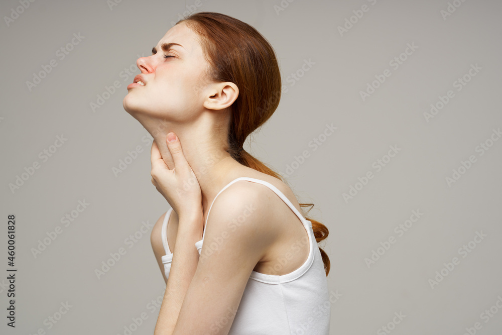 sick woman medical face mask cold light background sick woman medical face mask cold light background