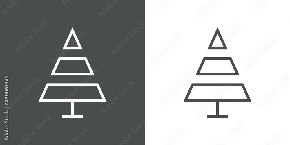 Logotipo lineal árbol de navidad abstracto con ramas en forma de triángulo en fondo gris y fondo blanco Logotipo lineal árbol de navidad abstracto con ramas en forma de triángulo en fondo gris y fondo blanco