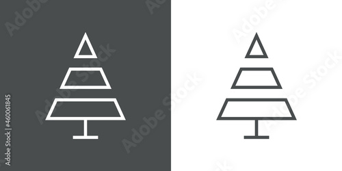 Logotipo lineal árbol de navidad abstracto con ramas en forma de triángulo en fondo gris y fondo blanco