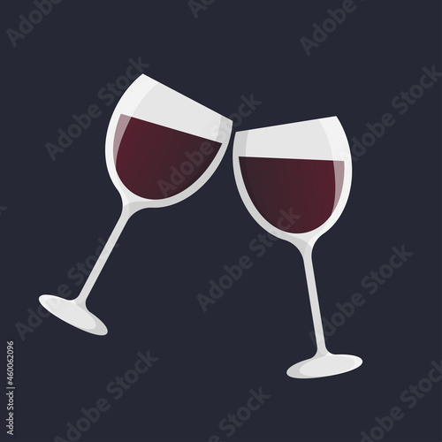 two glasses of red wine . Vector illustration. vector logo, icon or sign.Isolated Vector for Menu Bar or Restaurant.delicious wine cup