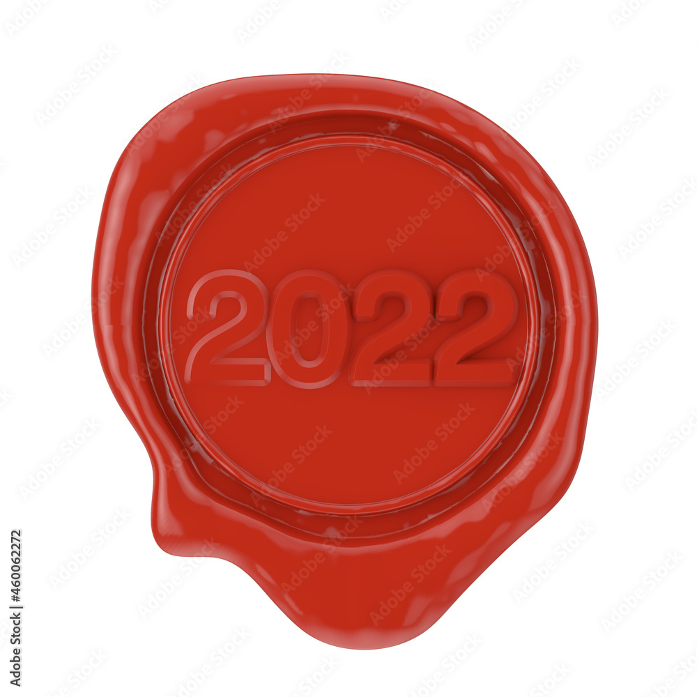Red Wax Seal with 2022 New Year Sign. 3d Rendering Red Wax Seal with 2022 New Year Sign. 3d Rendering