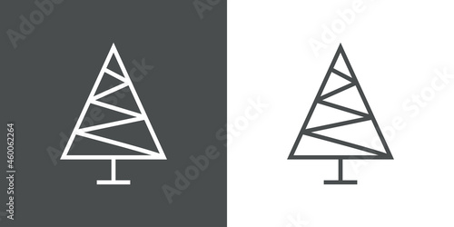 Logotipo lineal árbol abstracto con ramas en forma de triángulo en zigzag en fondo gris y fondo blanco