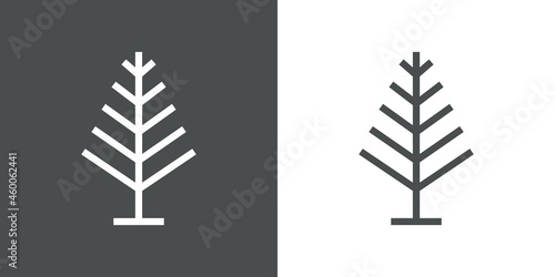 Logotipo lineal árbol de navidad abstracto con ramas en forma de triángulo en fondo gris y fondo blanco