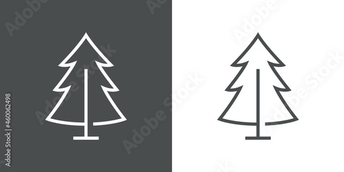 Logotipo lineal árbol de navidad abstracto con ramas en forma de triángulo en fondo gris y fondo blanco