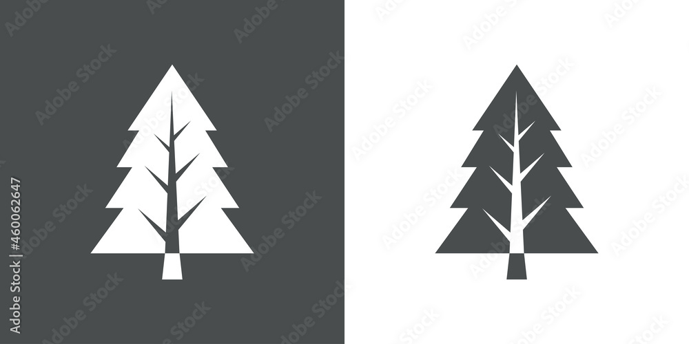 Logotipo árbol de navidad abstracto con ramas en forma de triángulo en fondo gris y fondo blanco Logotipo árbol de navidad abstracto con ramas en forma de triángulo en fondo gris y fondo blanco