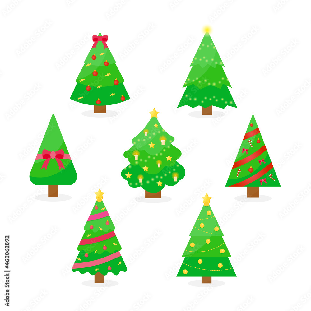 This is a set of Christmas trees with decorations isolated on a white background. This is a set of Christmas trees with decorations isolated on a white background.