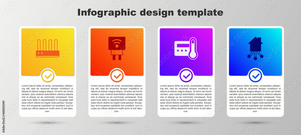 Set Router and wi-fi signal, Smart electric plug, Thermostat and home. Business infographic template. Vector Set Router and wi-fi signal, Smart electric plug, Thermostat and home. Business infographic template. Vector