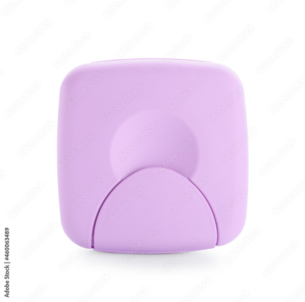 Plastic box for storing women's tampons on white background Plastic box for storing women's tampons on white background