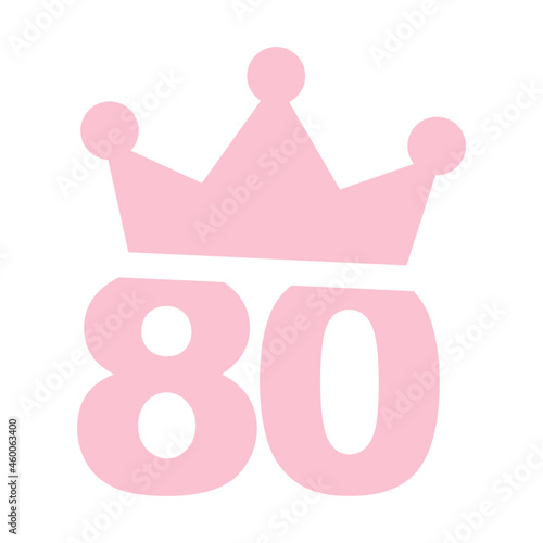 Vector illustration of 80th birthday party pink clip art icon - Number eighty with a crown