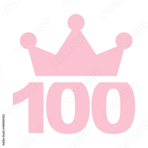 Vector illustration of 100th birthday party pink clip art icon - Number one hundred with a crown