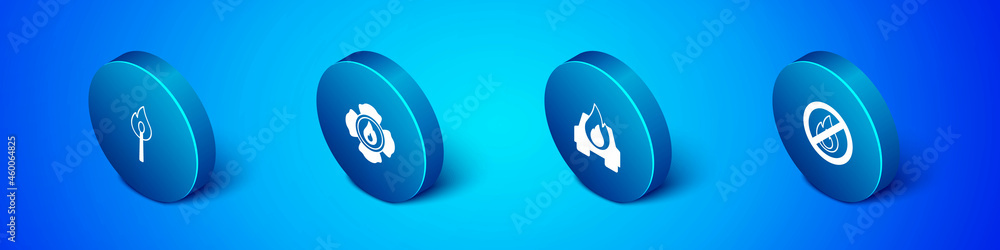 Set Isometric Burning match with fire, car, No and Firefighter icon. Vector Set Isometric Burning match with fire, car, No and Firefighter icon. Vector