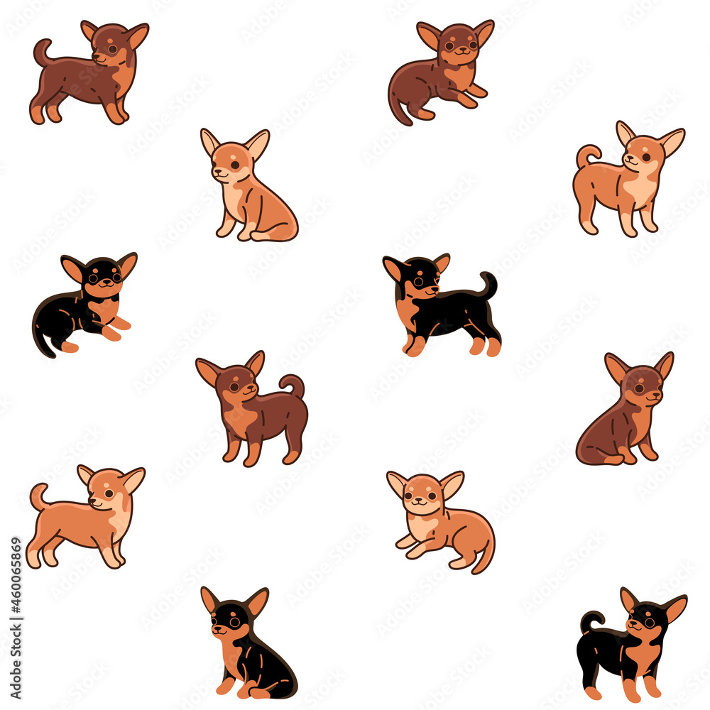 Obraz premium Cartoon happy chihuahua - simple trendy pattern with dog. Flat vector illustration for prints, clothing, packaging and postcards. 