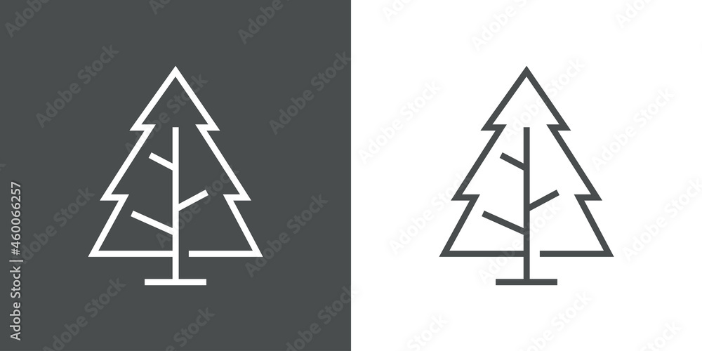 Logotipo lineal árbol de navidad abstracto con ramas en forma de triángulo en fondo gris y fondo blanco Logotipo lineal árbol de navidad abstracto con ramas en forma de triángulo en fondo gris y fondo blanco