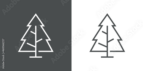 Logotipo lineal árbol de navidad abstracto con ramas en forma de triángulo en fondo gris y fondo blanco