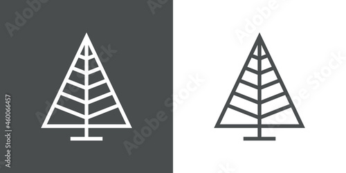 Logotipo lineal árbol de navidad abstracto con ramas en forma de triángulo en fondo gris y fondo blanco