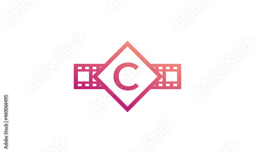 Initial Letter C Square with Reel Stripes Filmstrip for Film Movie Cinema Production Studio Logo Inspiration