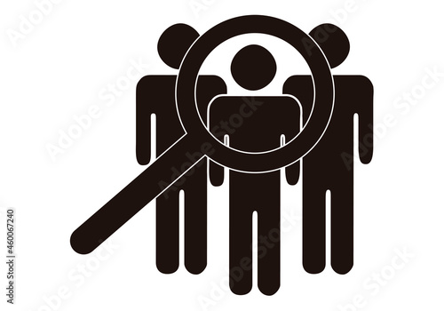 Icono negro de lupa buscando candidato. 