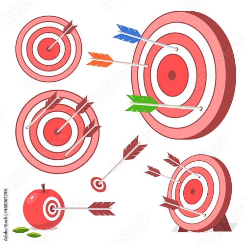 Archery target as a symbol of success and trying. Arrow hits the goal vector concept illustration