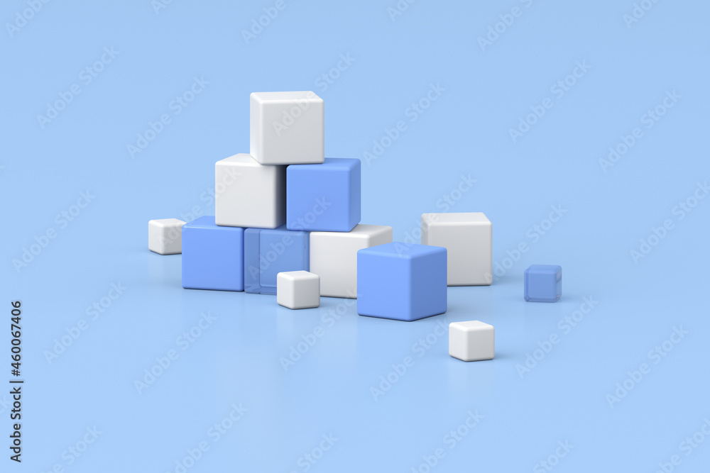 3d rendering of geometric composition on blue background. 3d rendering of geometric composition on blue background.