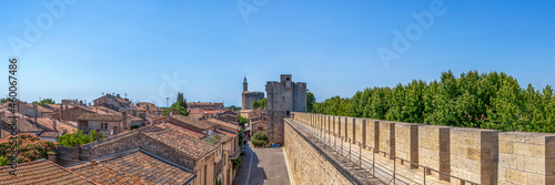Ramparts of Aigues-Mortes, medieval city walls surrounding the city in the Occitanie, southern France