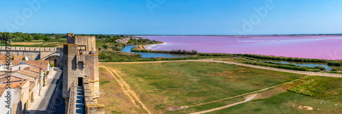 The salt marshes of Aigues-Mortes in Camargue, southern France, seen from the ramparts of the old town