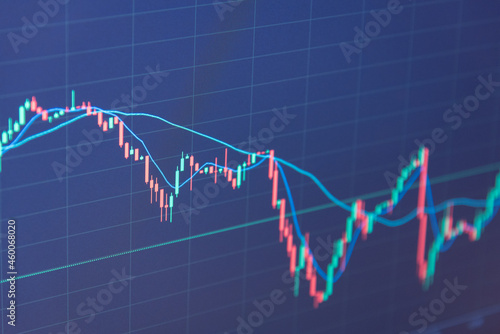 Stock Market Chart on Blue Background. share drop down, graph chart of stock market investment trading.