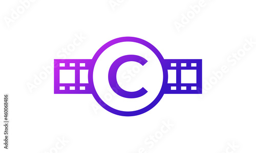 Initial Letter C Circle with Reel Stripes Filmstrip for Film Movie Cinema Production Studio Logo Inspiration