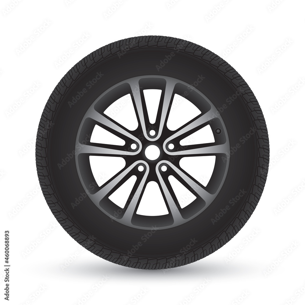 Vector realistic disk car wheel tyre. Isolated on white background