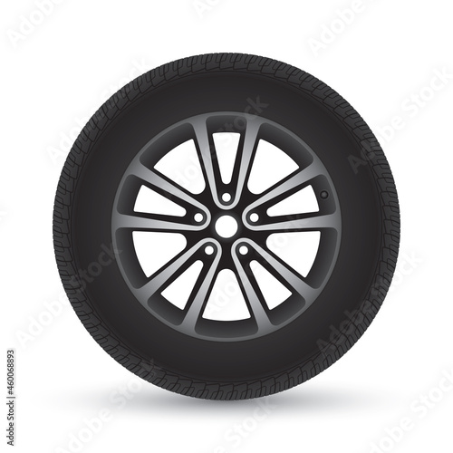 Vector realistic disk car wheel tyre. Isolated on white background