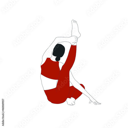 Woman doing yoga asana. Zen. Activity healthy lifestyle. Girl dressed in sportswear. Meditation and relax. Outline hand drawn vector female silhouette