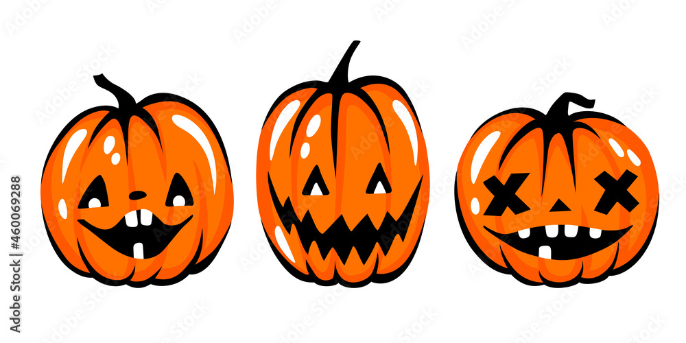 Halloween pumpkin face illustration. Cartoon vector character. Cute Orange carving pumpkin collection. Halloween pumpkin face illustration. Cartoon vector character. Cute Orange carving pumpkin collection.